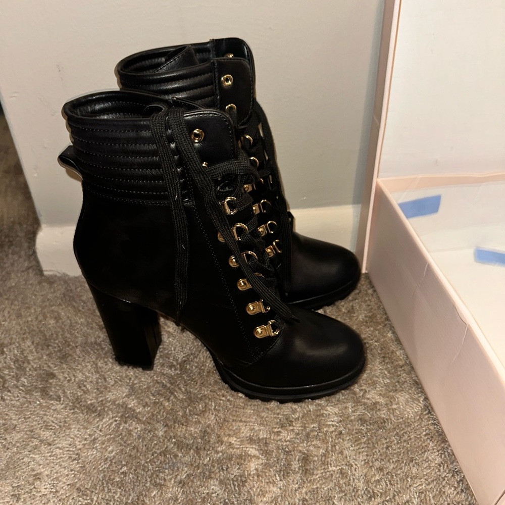 JustFab Black Heeled Lace-Up Boots